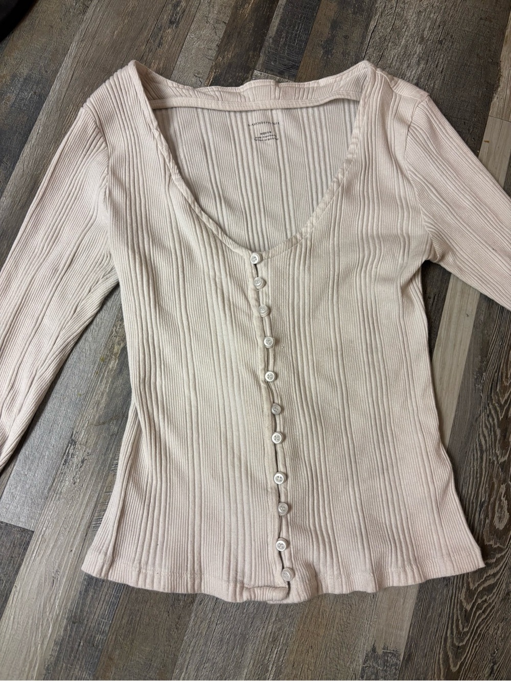 Anthropologie Ribbed Button-Down Long Sleeve Top in White